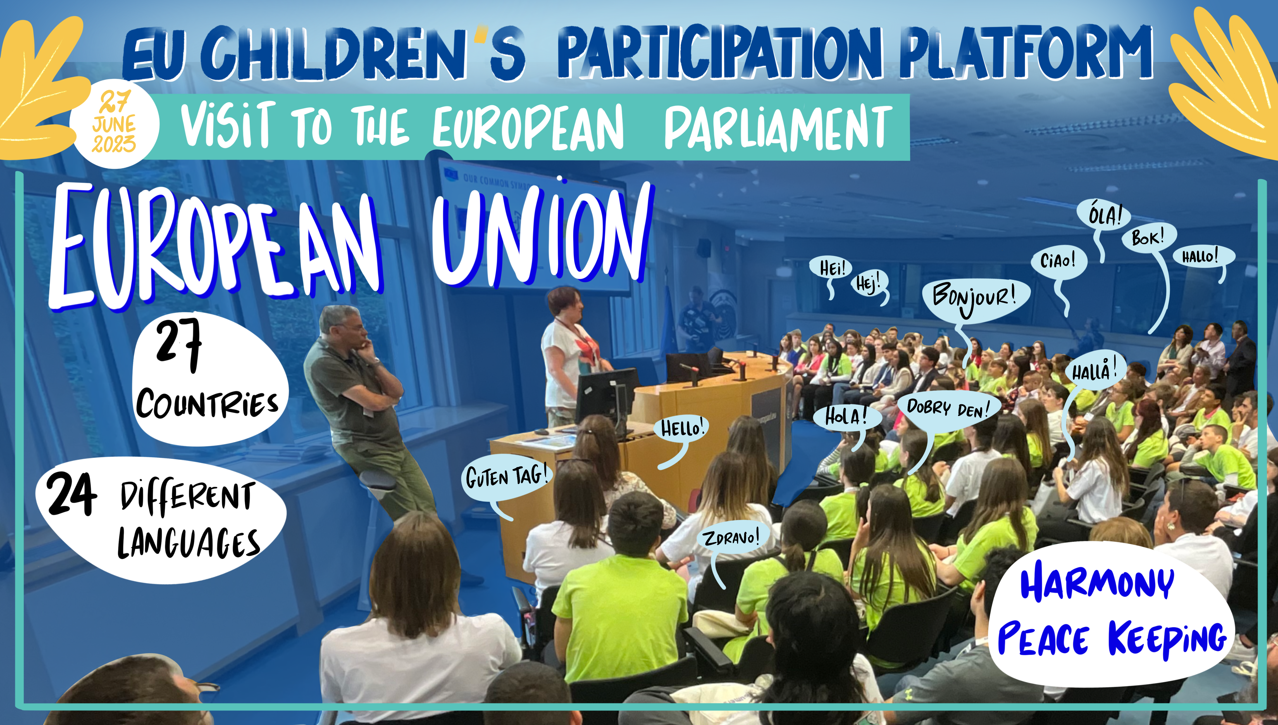 Graphic recording capturing the children visit to the EU Parliament.