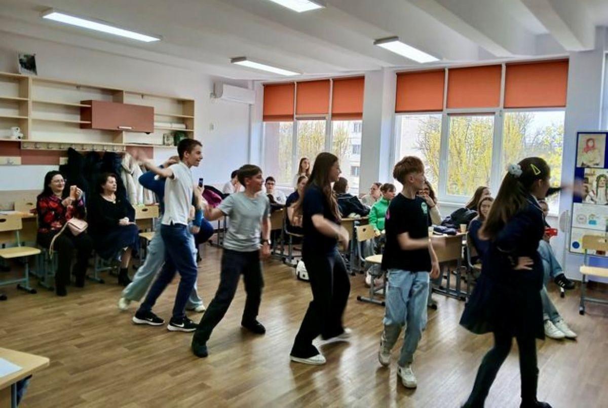 A group of children in an active classroom activity