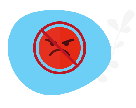 A red angry emoji face with a line through it. No to violence.