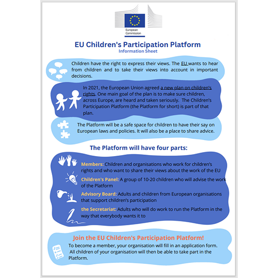 A picture of the information sheet, which tells all about the EU Children's Participation Platform.