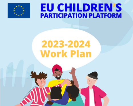 Children high-fiving with EU Children's Participation 2023-2024 Work Plan.