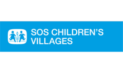 Blue and white logo of SOS Children’s Villages.