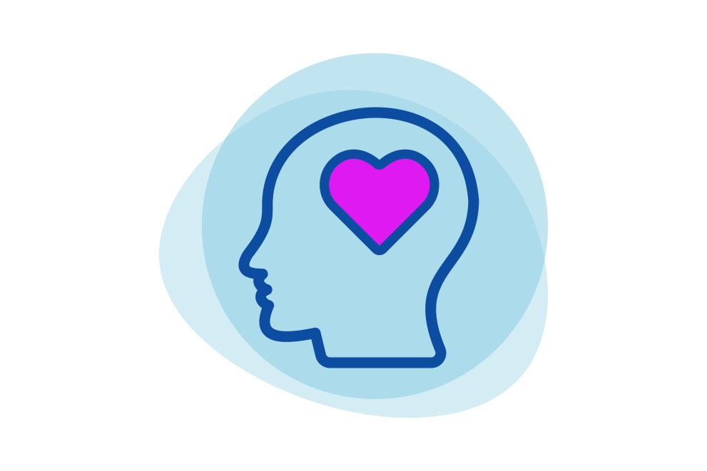 Mental health: a person's head with love heart symbol as the brain