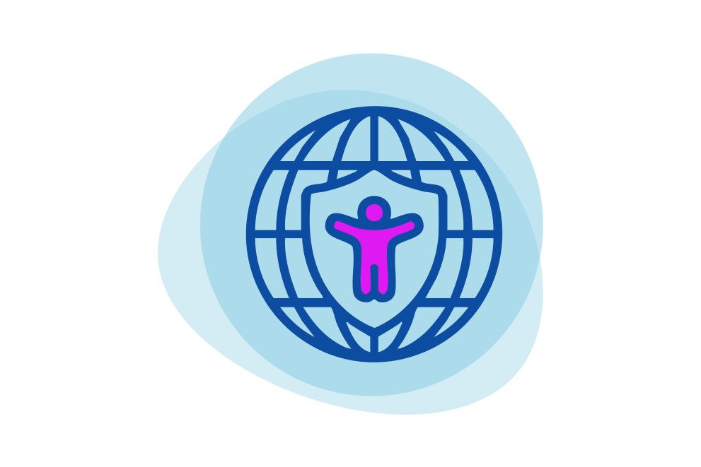 Online safety: a person in the middle of internet and safety symbols