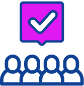 Team work: a group of people with a big tick sign