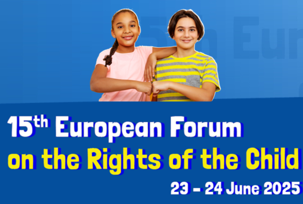 A young girl and boy on a poster about the forum